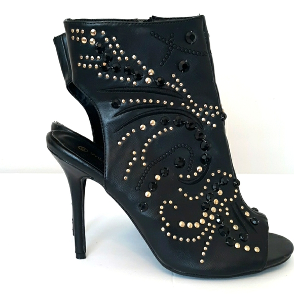 Wild Diva faux black jeweled shoes size 8.5 - Picture 3 of 5